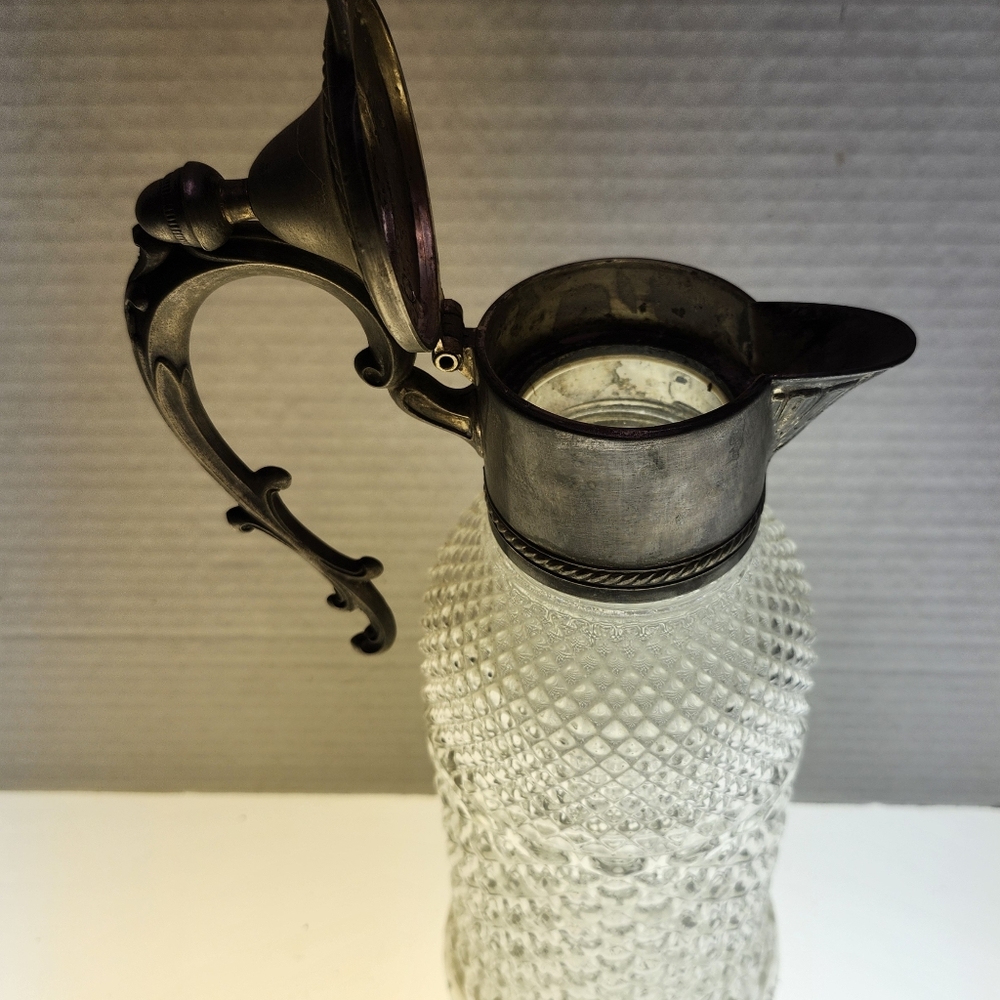 Vintage Glass and Metal Pitcher